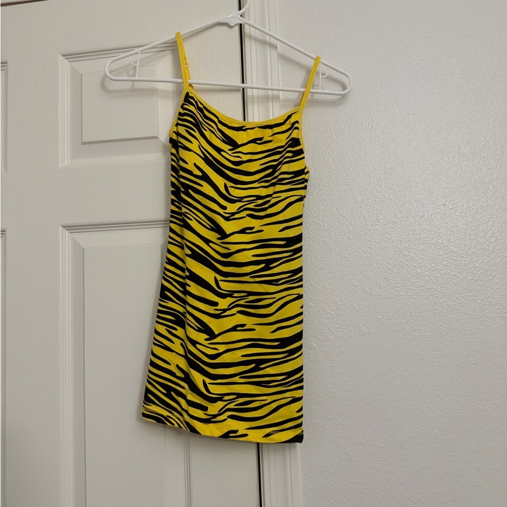 Wishful Park Yellow Graphic Slip Dress with Black Accents